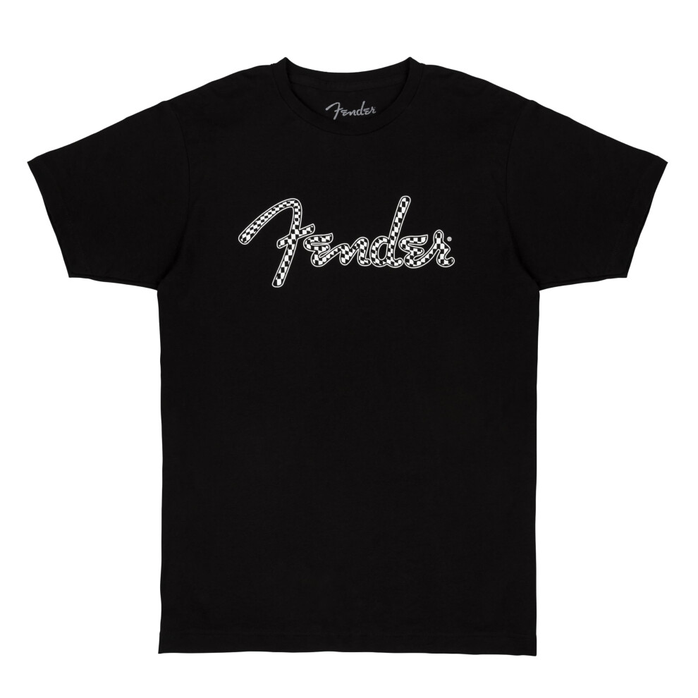 Fender Spaghetti Wavy Checker Logo T-Shirt  100% Cotton  Black  Large