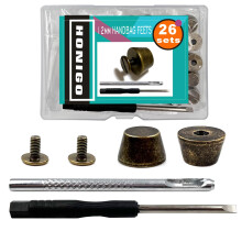 Honigo 24 Pack Bronz Klinknagels Stud Handtas Portemonnee Voeten 1/2 inch Platte Kop Metaal Massief Messing Studs Schroef Achtervoeten 12mm Gesp Spik