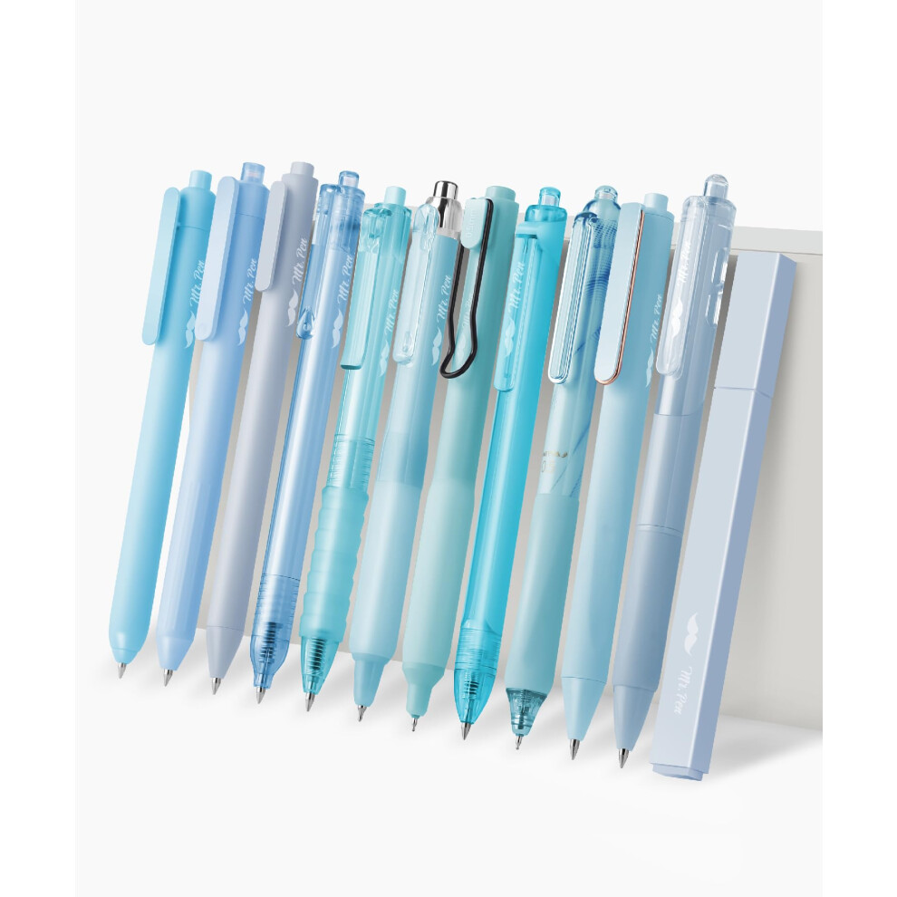 Mr. Pen- Gel Pen Set  12 Pack  Pastel Blue Barrels  1 x Aesthetic Highlighter  0.5mm Black Ink Gel Pens for Journaling-image-OPC-PGSVD9B-NEW