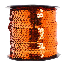 Mandala Craft 6mm Flat Sequin Strip on a Roll - Orange Trim by The Yard - 100 Yds String Metallic Strand for Crafts Fringe Sewing