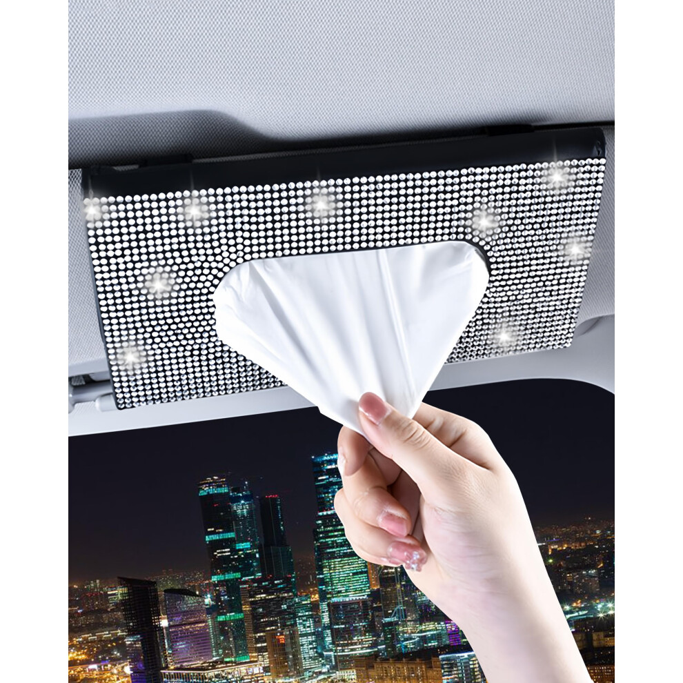 Xuduvay Bling Car Sun Visor Tissue Box Holder,Pu Leather With Bling Crystal Rhinestones Tissue Holder,Car Accessories For Women (Black) Black 723496223172