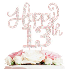 Alles Gute zum 13. Geburtstag, Rosgold-Strass-Kuchenaufsatz  13. Geburtstag/Jahrestag. Prost auf die 13. Geburtstagsparty, glitzernde Tafelaufsatzd