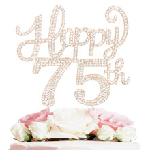 Gelukkige 75e verjaardag decoraties 75e verjaardag gouden strass taarttopper - Cheers to 75 Year Old Bday Party Metal Sparkly Cake Centerpieces Sign.