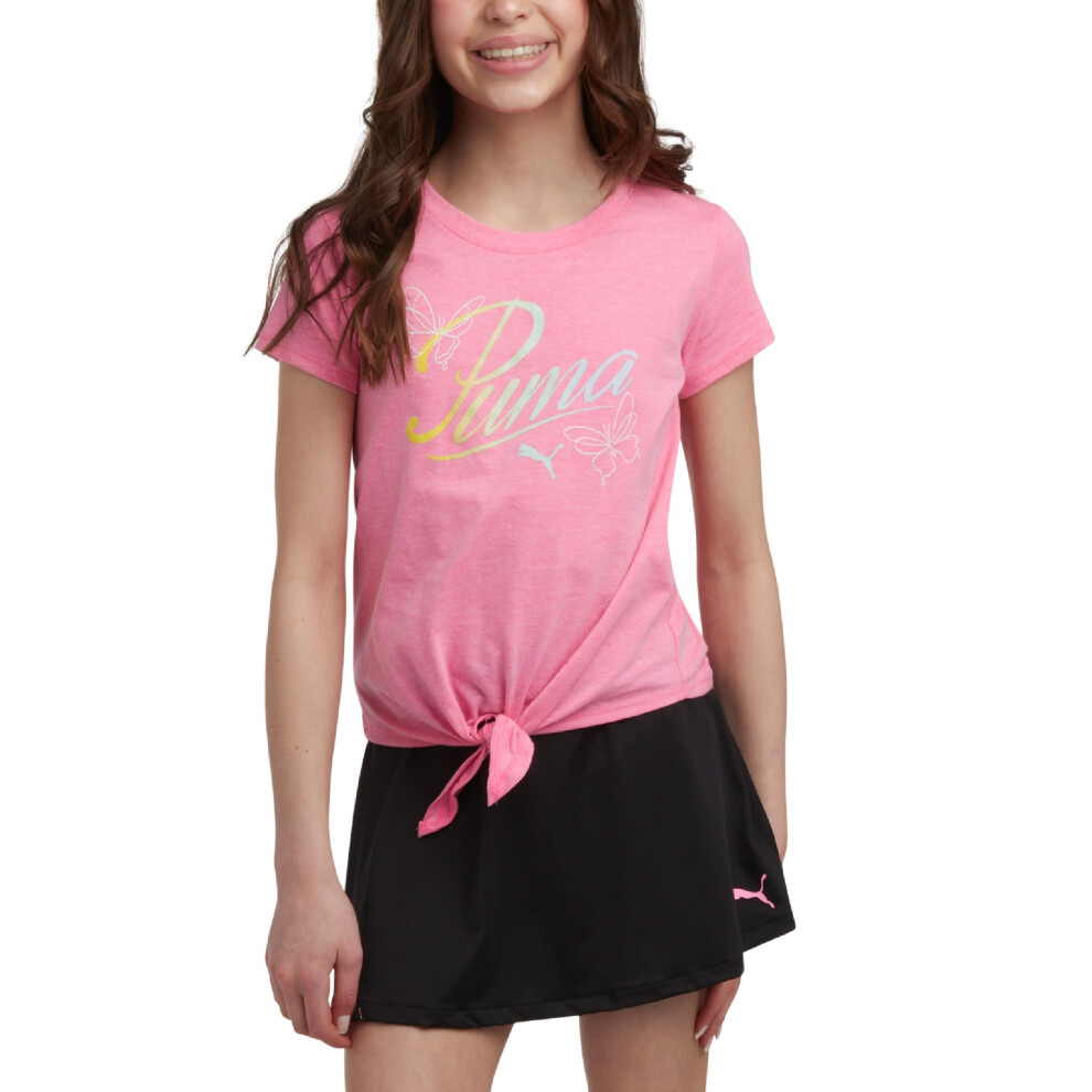 PUMA Girls Active Skirt Set- 2 Piece Active Skort and Short Sleeve Athletic T-Shirt - Sporty Girls Summer Outfits Set (7-14)  Size 7  Pink