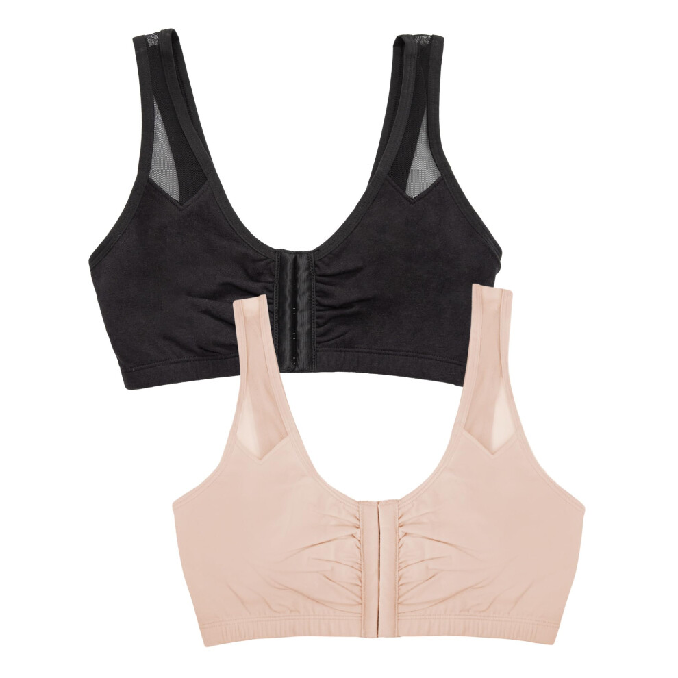 Fruit of the Loom Womens Comfort Front Close with Mesh Straps Sports Bra  Black Hue/Sand  44 US