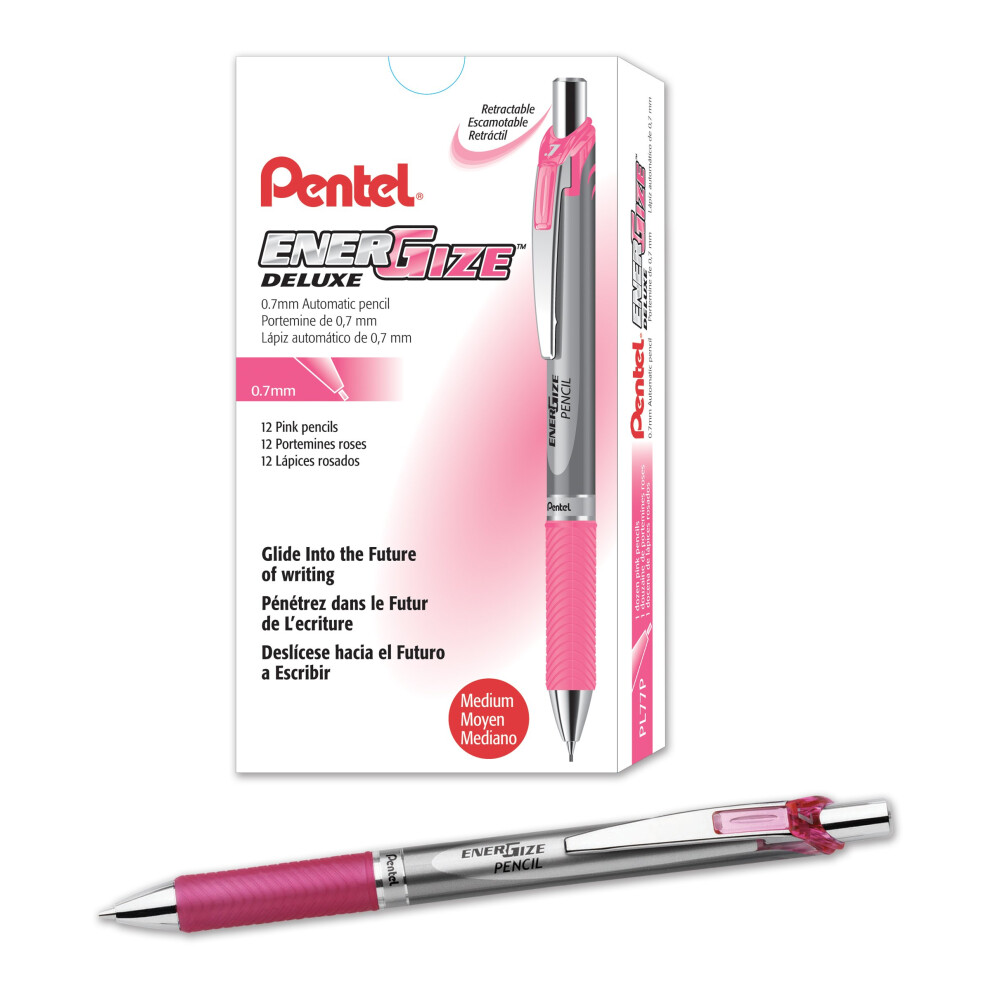 Pentel Energize Mechanical Pencil (0.7Mm) Pink Accents Box Of 12 (Pl77p)