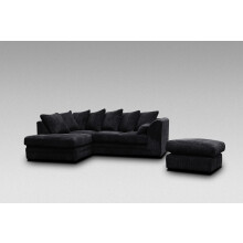 (Left Hand Corner, Black) Milo Jumbo Cord Corner Sofa with Footstool