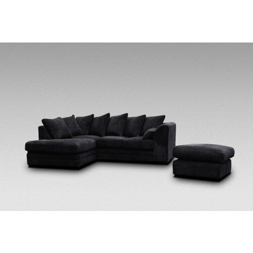 Snugg Furniture (Left Hand Corner, Black) Milo Jumbo Cord Corner Sofa with Footstool