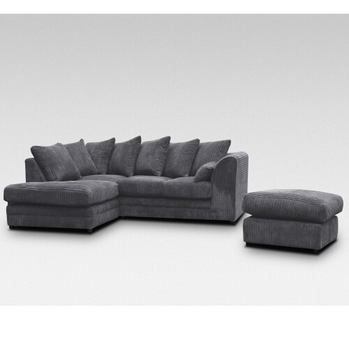 Snugg Furniture (Left Hand Corner, Grey) Milo Jumbo Cord Corner Sofa with Footstool