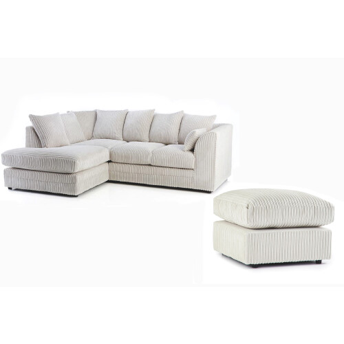 Snugg Furniture (Left Hand Corner, Mink) Milo Jumbo Cord Corner Sofa with Footstool