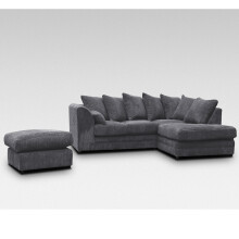 (Right Hand Corner, Grey) Milo Jumbo Cord Corner Sofa with Footstool