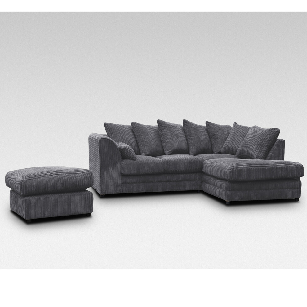 Snugg Furniture (Right Hand Corner, ) Milo Jumbo Cord Corner Sofa With Footstool Grey