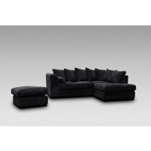 (Right Hand Corner, Black) Milo Jumbo Cord Corner Sofa with Footstool
