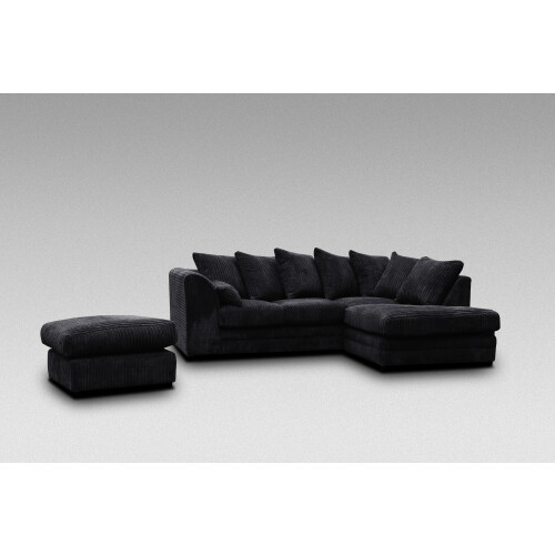 Snugg Furniture (Right Hand Corner, Black) Milo Jumbo Cord Corner Sofa with Footstool