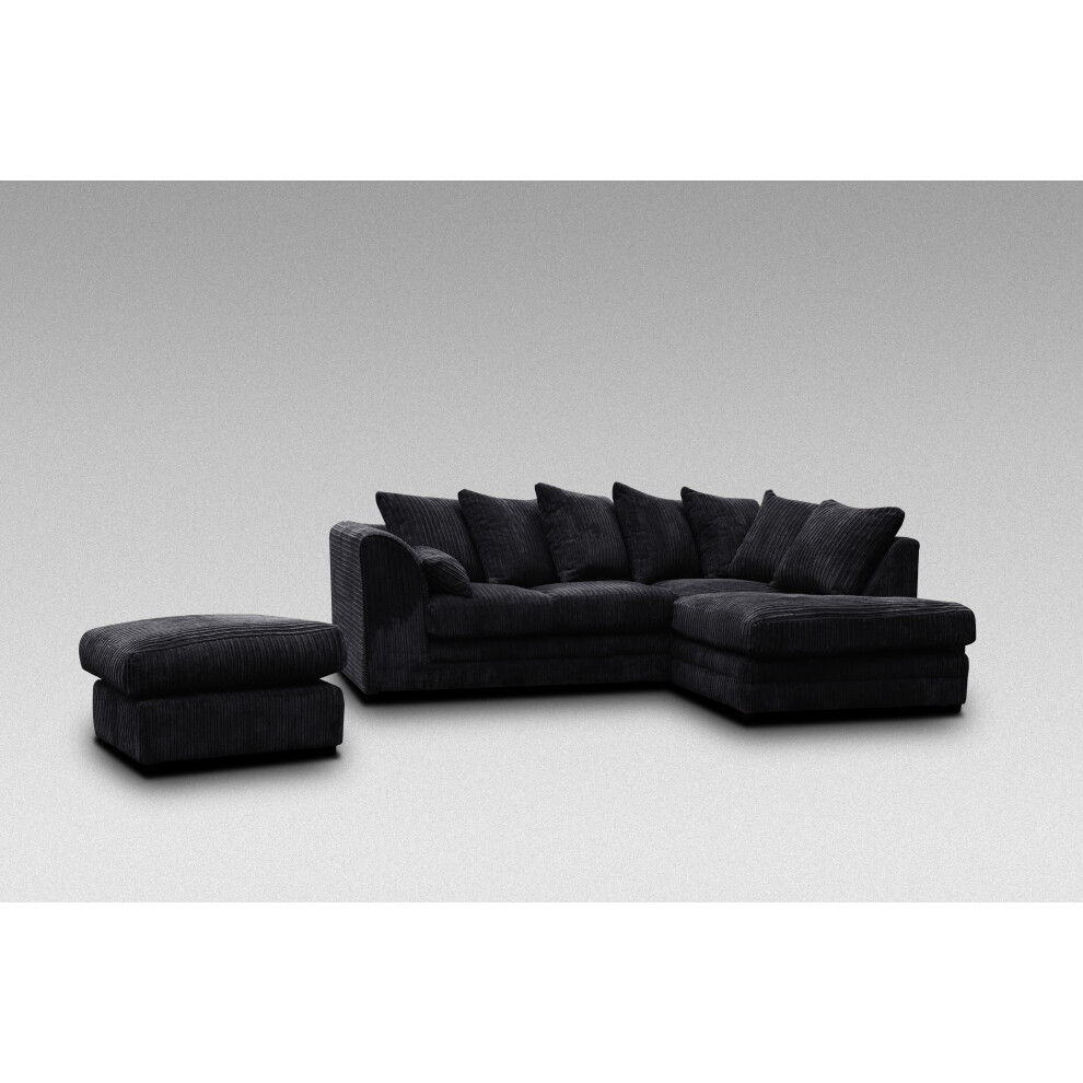 Snugg Furniture (Right Hand Corner, ) Milo Jumbo Cord Corner Sofa With Footstool Black