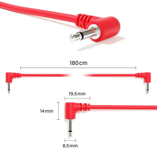 ExcelValley - 5-Pack - Right Angle Mono Modular Patch Cables - 3.5mm 1/8"""" Eurorack Synthesizer [Red | 200 cm - 78.74""""] 1