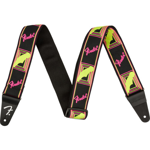 Fender Correia de guitarra de 2 polegadas com monograma Fender Neon - pacote rosa e amarelo com blocos de cinta e palhetas 1
