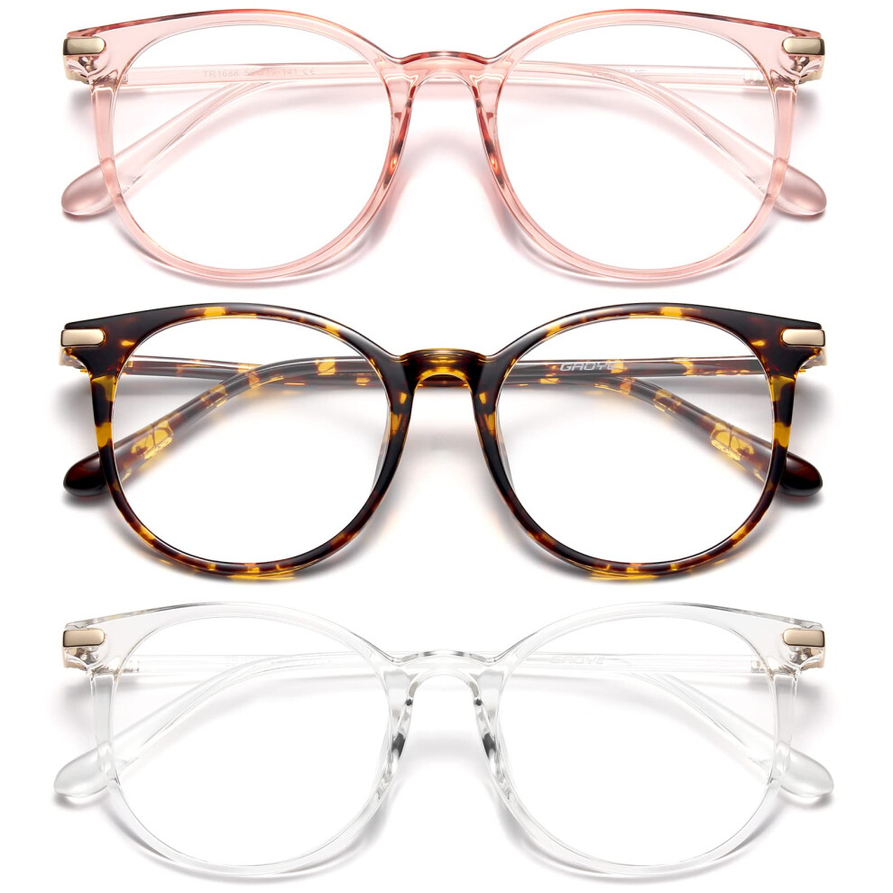 Gaoye Lot de 3 lunettes anti-lumière bleue à monture ronde rétro pour ordinateur, anti-fatigue oculaire, pour femmes et hommes – GY1688 (rose + l