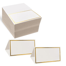 Evaster plaatskaarten, pakket van 100 premium tentnaamplaatskaarten voor tafelsetting met goudfolie rand 2x3,5 inch - Perfect voor bruiloften, banket
