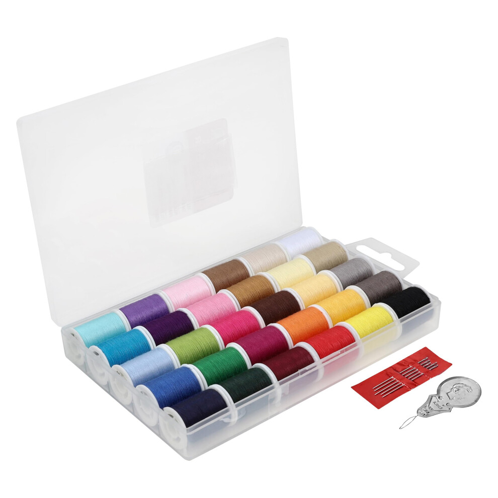 SINGER Polyester Sewing Thread Set - 30 Assorted Colors  50 Yards per Mini Thread Spool  Sewing Kit Includes 5 Large Eye Hand Needles  1 Needle Thread