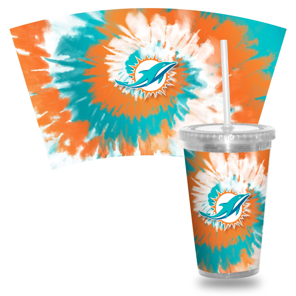 Vaso Transparente De 16 Oz Con Pajita De Rico Industries Nfl Miami Dolphins Con Te Ido Anudado Met Lico Del Equipo De F Tbol Americano De La Nfl-image