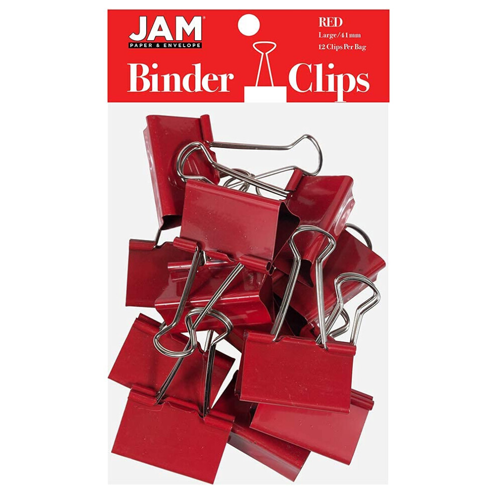 Jam Paper Bunte Binderclips - Gro - 1 1/2 Zoll (41 Mm) - Rote Binderclips - 12/Packung-image