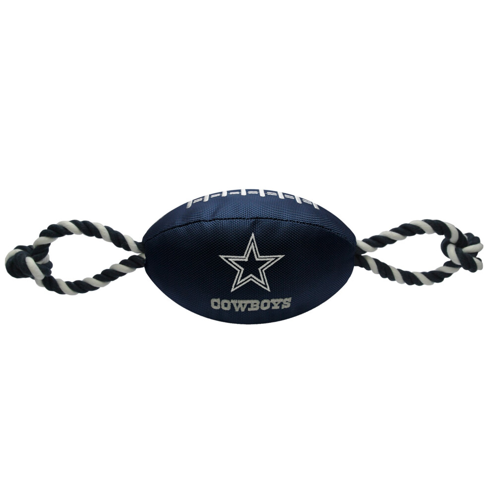 Pets First NFL Dallas Cowboys Football Dog Toy Tough Quality Nylon Materials Strong Pull Ropes Inner Squeaker NFL Team Color