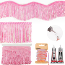 Yhsheen Pink Fringe 5 meter x 4 tommer frynse trim med b7000 lim kvaster trim til h?ndv?rk Polyester fiber sy frynse trim (lyser?d)