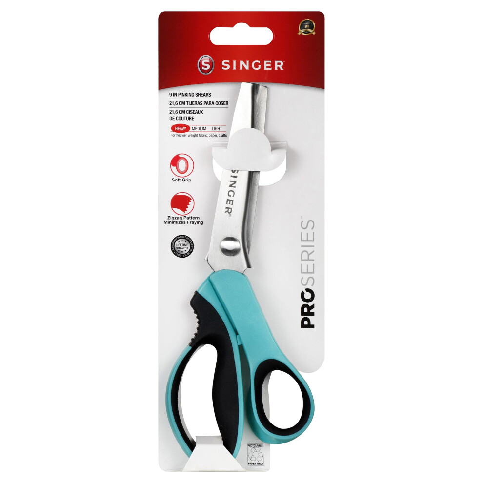 SINGER ProSeries 9"""" Pinking Shears - Heavy-Duty Stainless Steel - Zigzag Cut for No-Fray Fabric  Sewing & Craft Edging