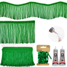 Yhsheen Green Fringe 5 yards x 4 tommer frynse trim med b7000 lim kvaster trim til h?ndv?rk Polyester fiber sy frynse trim (gr?n)