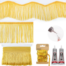 Yhsheen Gold Fringe 5 meter x 4 tommer frynse trim med B7000 lim Tassels trim til h?ndv?rk Polyester Fiber Sewing Fringe Trim (Gold)