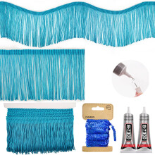 Yhsheen Blue Fringe 5 meter x 4 tommer frynse trim med b7000 lim kvaster trim til h?ndv?rk Polyester fiber sy frynse trim (bl?)
