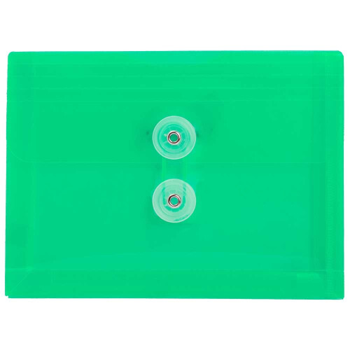 JAM PAPER Plastic Envelopes with Button & String Tie Closure - Index Size - 5 1/2 x 7 1/2 - Green - 12/Pack