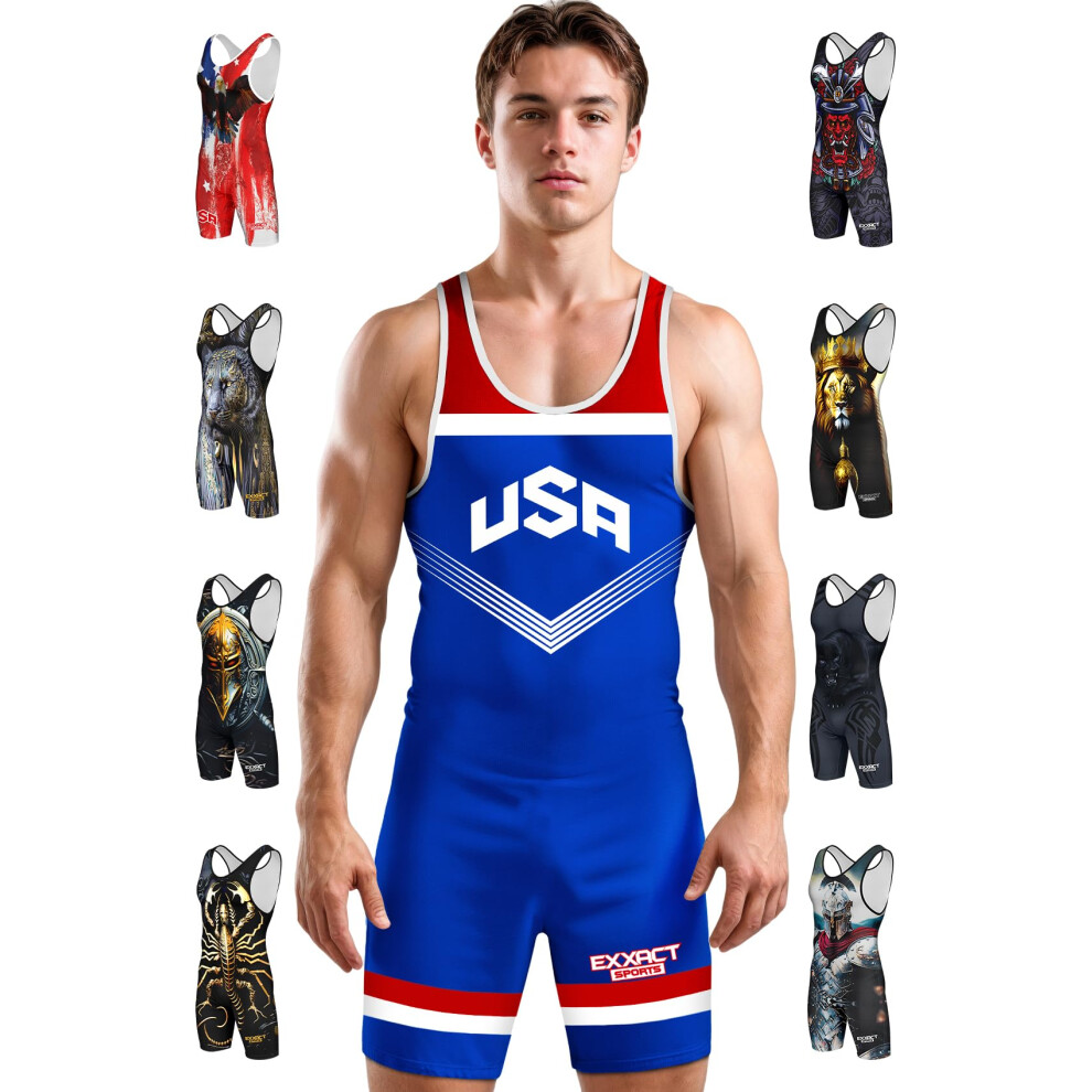 Maillot de lutte sublim   Exxact Sports pour homme, maillot de dynamophilie haute performance (AL Royal Blue USA)