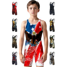 Exxact Sports Sublimated Youth Wrestling Singlet For Boys  Premium Powerlifting Singlet  Kids Wrestling Singlets For Training (YS  Brushy USA)