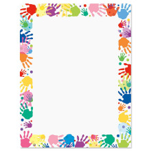 Aktuelles Briefpapier fur Kinderpartys mit Handabdruckrahmen ? Geburtstagspapier mit dekorativen Randdesigns, bedruckbare Briefkopfblatter fur Ur