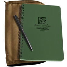 Rite in the Rain Weatherproof Side Spiral Kit: Tan CORDURA Fabric Cover  4.625"""" x 7"""" Green Notebook  and Weatherproof Pen (No. 973-KIT)