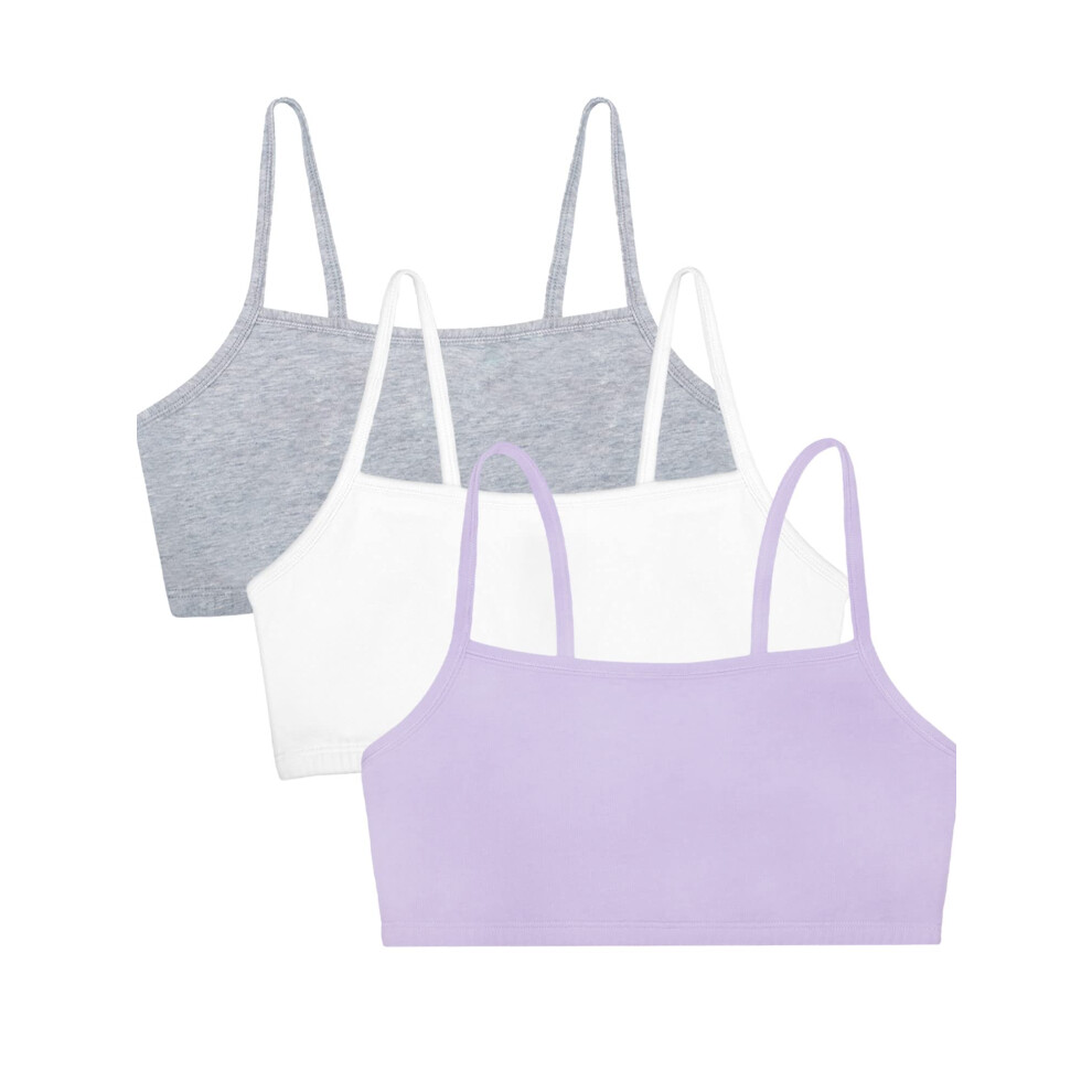 Fruit of the Loom Womens Spaghetti Strap Cotton Pull Over 3 Pack Sports Bra  Lilac Whisper/White/Grey Heather  42