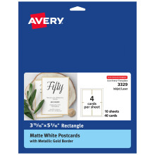 Avery Postcards with Metallic Gold Borders 3-15/16"""" x 5-3/16"""" 40 Total Laser/Inkjet Printable Postcards (3329)