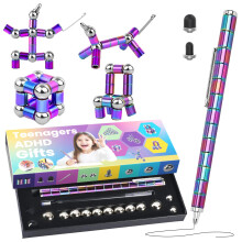 Magnetic Fidget Pen - Multifunctional Writing Tool & Spinner Magnet Toy,13 Magnetic Colorful Rings Figette Figit Pens Ideal Office & Study Gift for Ki
