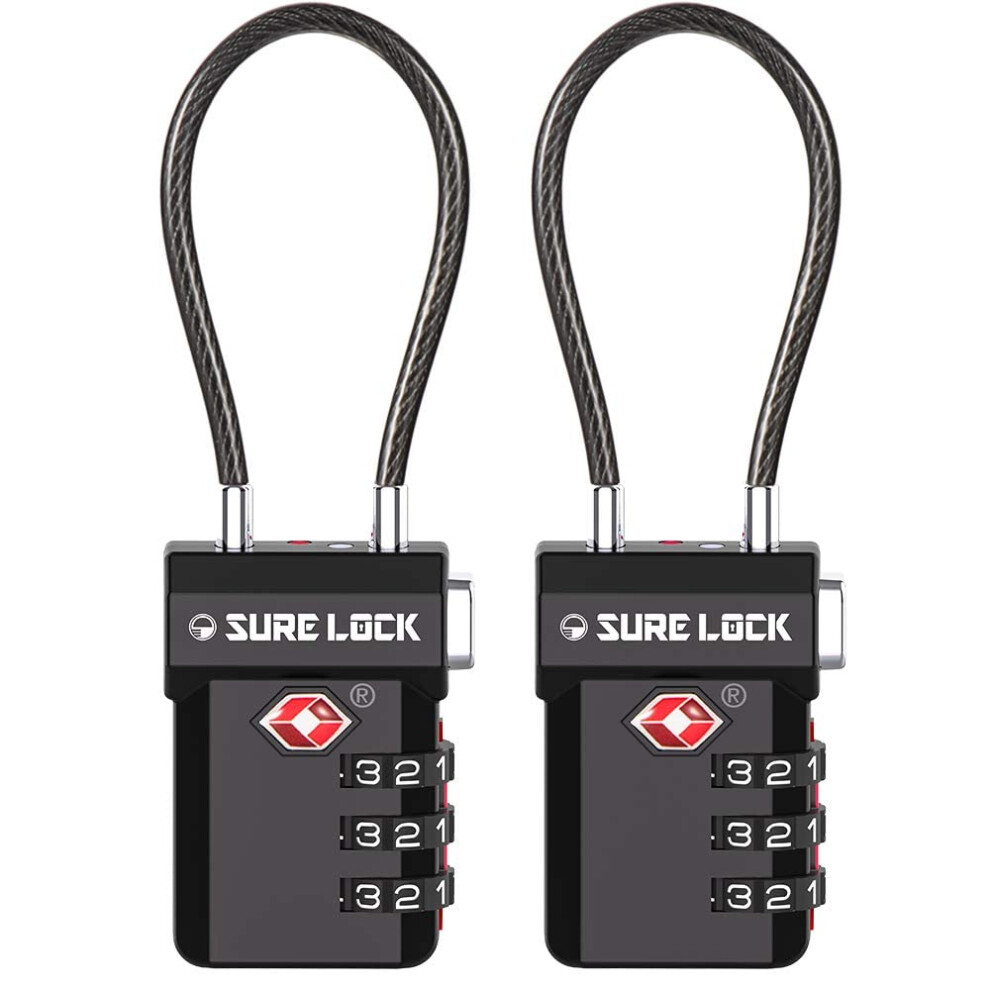 SURE LOCK TSA Approved Luggage Locks  Open Alert  Easy Read Dials  Travel Luggage Locks for Suitcase  Baggage Locks(Black 2 Pack)-image-OPC-PGSVSPG-NEW