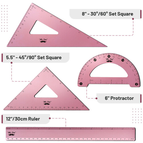 Mr. Pen-Geometry Set 4 Pack Kit de gomtrie en mtal rose clair 1