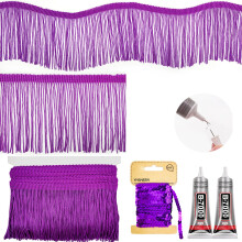 Yhsheen Purple Fringe 5 meter x 4 tommer frynse trim med B7000 lim Tassels trim til h?ndv?rk Polyester Fiber Sying Fringe Trim (Purple)