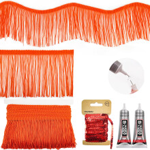 Yhsheen Orange Fringe 5 meter x 4 tommer frynse trim med b7000 lim kvaster trim til h?ndv?rk Polyester fiber sy frynse trim (orange)