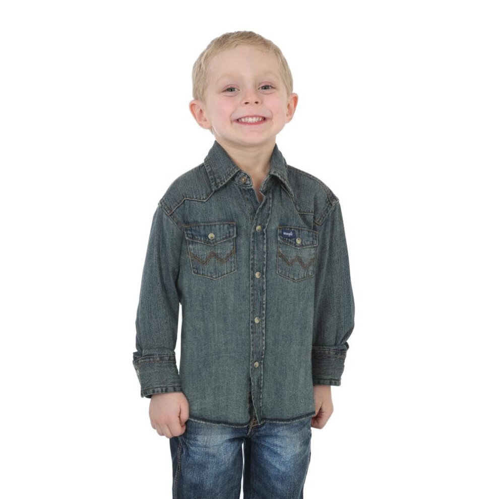 Wrangler Boys Western Solid Snap Shirt  antique/blue  XXS