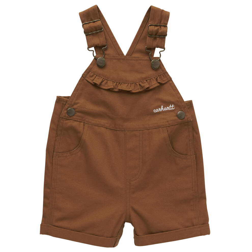 Carhartt Baby Girls' Ruffle Front Overall Shorts Canvas Shortalls Brown 18M