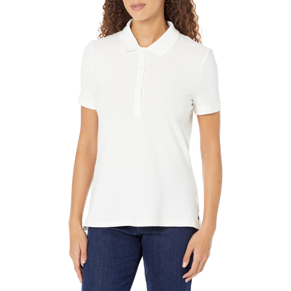 Amazon Essentials Women's Short-Sleeve Polo Shirt (Available in Plus Size)  White  Small