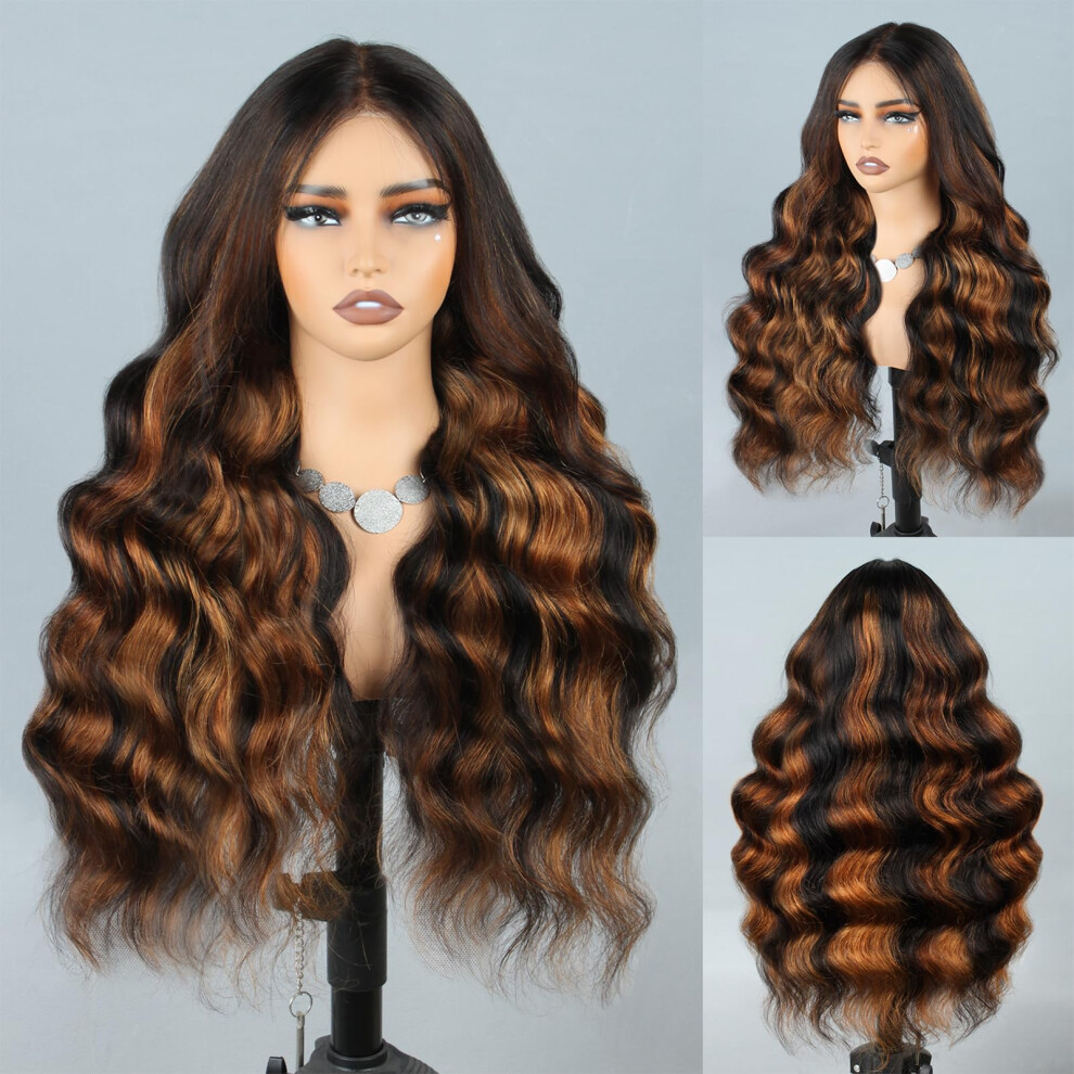 Royal Impression Unisex 9X6 Glueless Wigs Human Hair Pre Plucked Pre Cut 1B/30 Highlight Body Wave Wear And Go Glueless Wigs Human Hair For Women Bleached Tiny Knots Body Wav