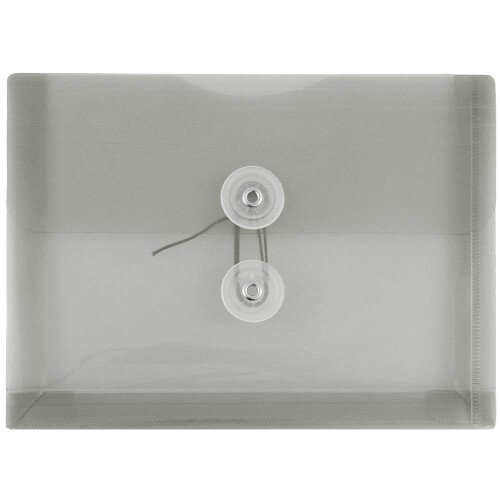 JAM PAPER Plastic Envelopes with Button & String Tie Closure - Index Size - 5 1/2 x 7 1/2 - Smoke Gray - 12/Pack
