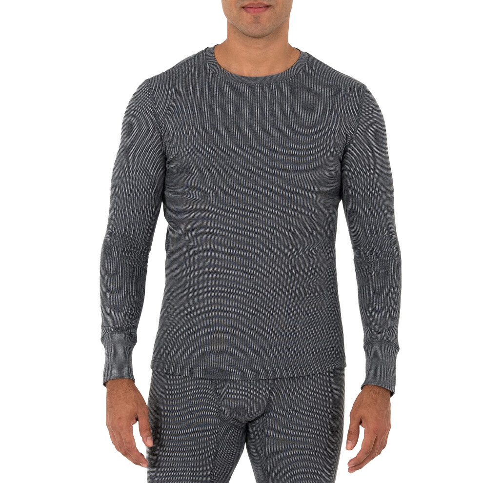 Fruit of the Loom Men's Recycled Waffle Thermal Underwear Crew Top (1 and 2 Packs)  Greystone Heather  Small